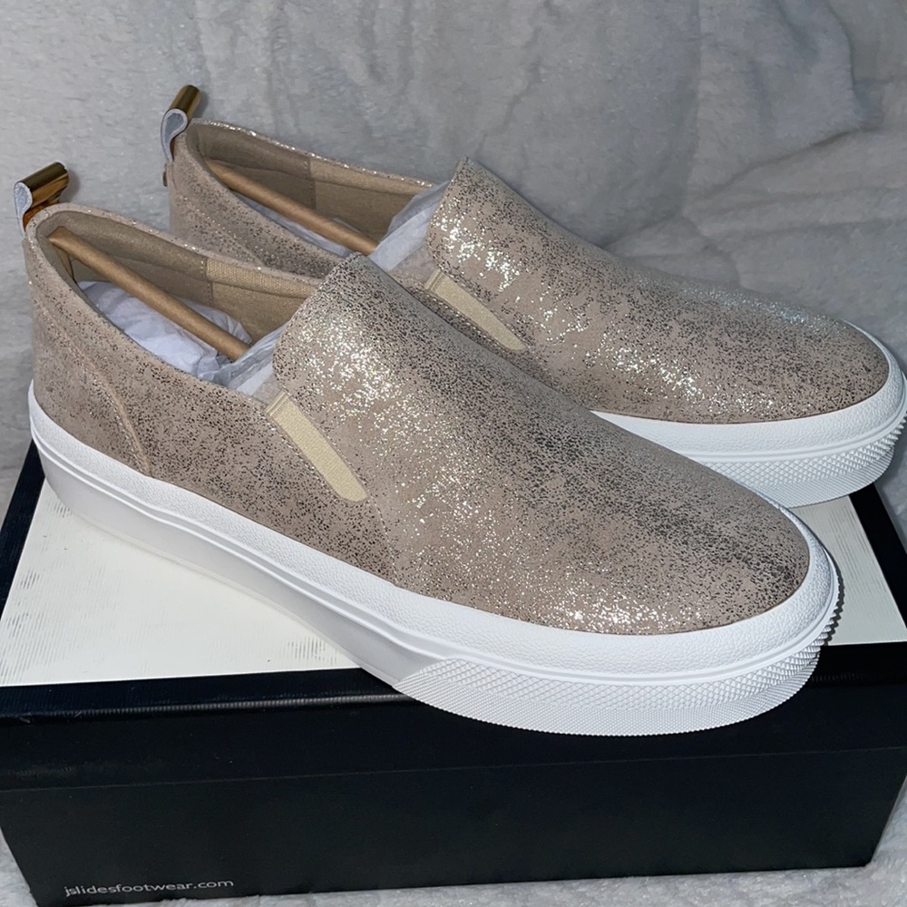 NWT J/SLIDES GIA Light Gold Metallic Suede Sneaker - Picture 9 of 14